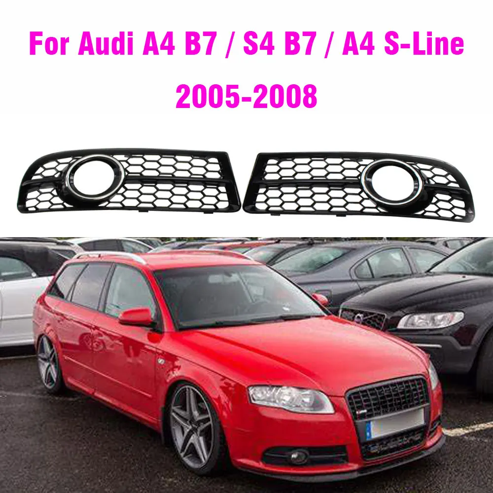 Honeycomb Open Mesh Fog Light Grille Chrome For Audi A4 B7 S-Line S4 2005-2008 8E0807681F 8E0807682F