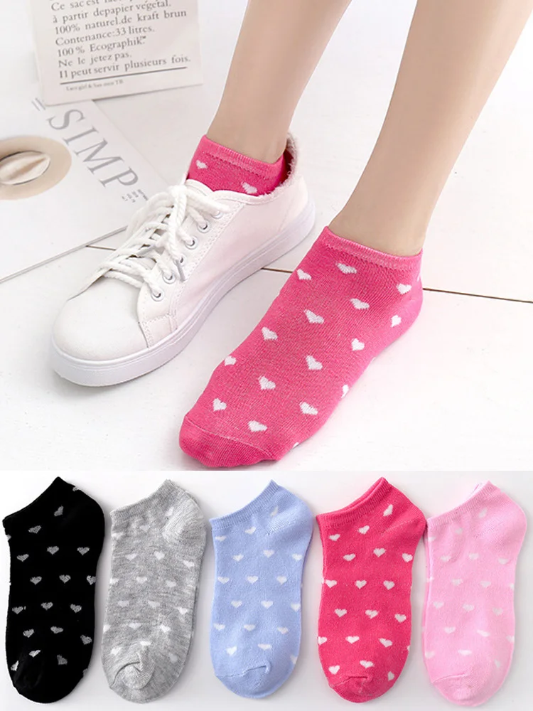10 sztuk = 5 par kobiety brzoskwiniowe miłość serce niewidoczne skarpetki kapcie kobiece Lady letnia moda codzienna płytkie usta krótkie skarpetki do kostki — zdjęcie 2