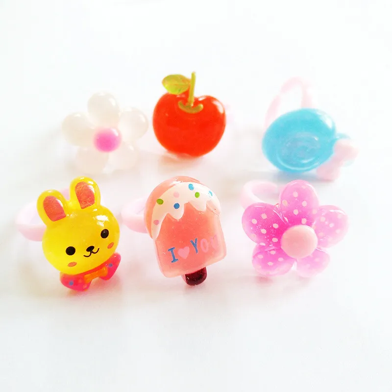 

20Pcs/lot Cute Cartoon Rings Jewelry Pretend Play Makeup Toy for Girls Childen Candy Flower Animal Bow Ring Dress up Accessories