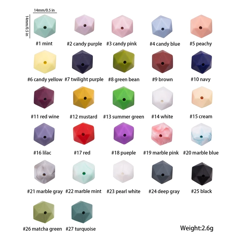 Let\'s Make Silicone Beads Octagonal Silica Beads 20 PCS 14mm BPA Free Teething Toys DIY Accessories Pacifier Chain Baby Teether