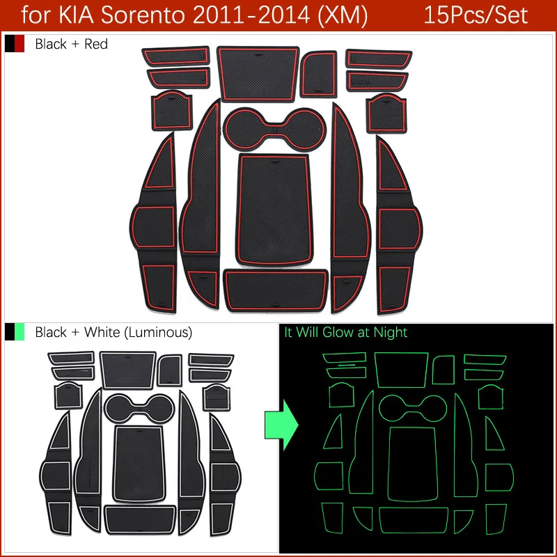 for KIA Sorento XM 2011 2012 2013 2014 Rubber Anti-slip Mat Door Groove Cup pad Gate slot Coaster Interior Car Accessories 15Pcs