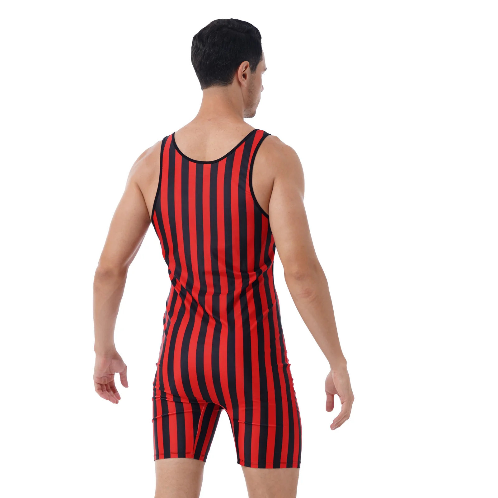 Men Striped Swimsuit Bikini Water Sports Surfing Short Jumpsuit Wrestling Singlet Workout Gymnastic Athletic Bodysuit Fitness