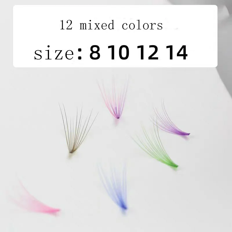 big capacity 1 tray 12 mixed colors 10d russian volume lash color fans colourful C curl color 100% handmade silk false eyelashes