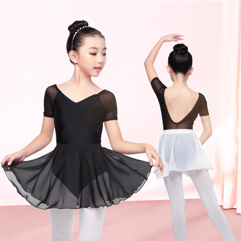 Ballet Turnpakje Meisjes Ballerina Kostuum Zwarte Dans Turnpakje Chiffon Rok Pak Kinderen Gymnastiek Dans Slijtage Mesh Splice