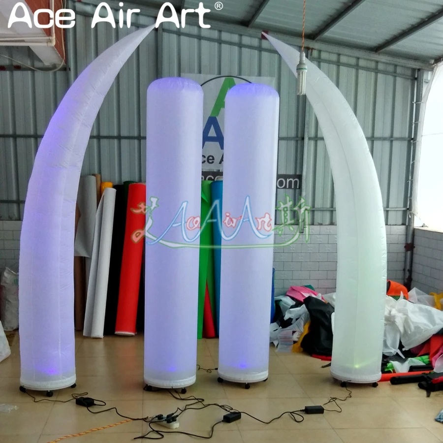 2 pcs Perfect DJ Show Decor Inflatable Standing Cone Straight Curved Pillars Columns with Base and Air Fan