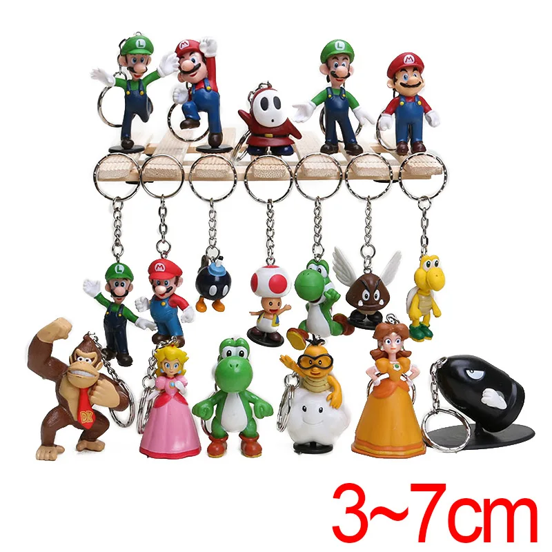 18 Pçs/set Super Mario Bros Keychain PVC Figura Brinquedos Wario Luigi Donkey Kong Peach Bowser mario bros fontes do partido de aniversário
