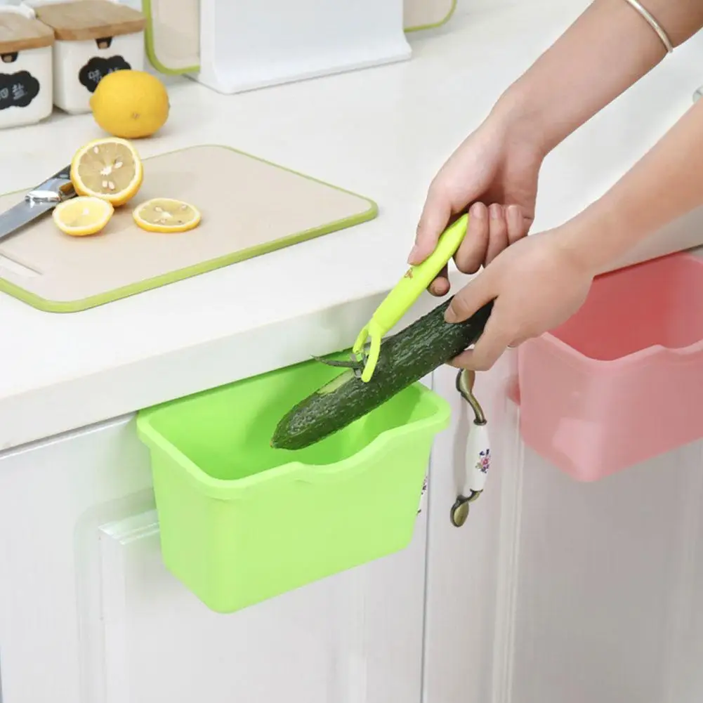 1PC Kitchen Cabinet Door Plastic Basket Hanging Trash Garbage Trash Can Waste Can Bin Holder Desktop Box Storage