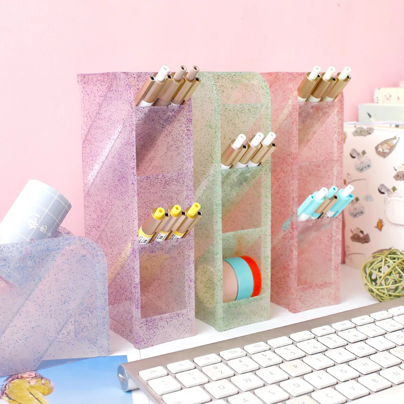 Quaste Flash Bleistift Fall Kreide Rohr Schreibtisch Desktop Storage Box Schreibwaren Regal Transparent Make-Up Pinsel Lagerung Rohr