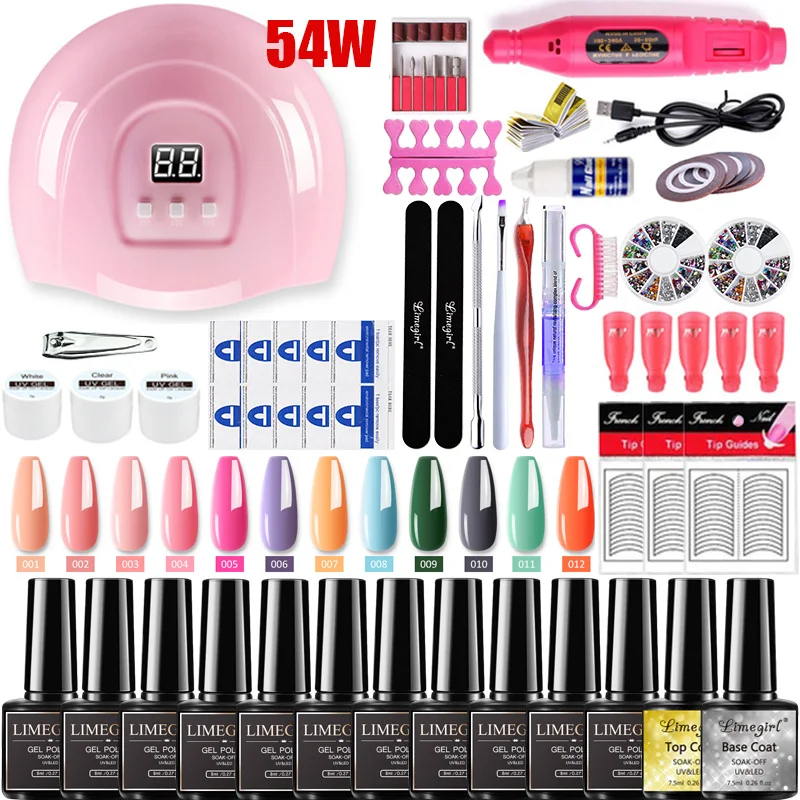 Manicures Set UV LED Lamp Dryer With 12/6 pcs Nail Set Gel Polish Kit Soak Off Manicure Tools Set electric Nail drill Nail Tools