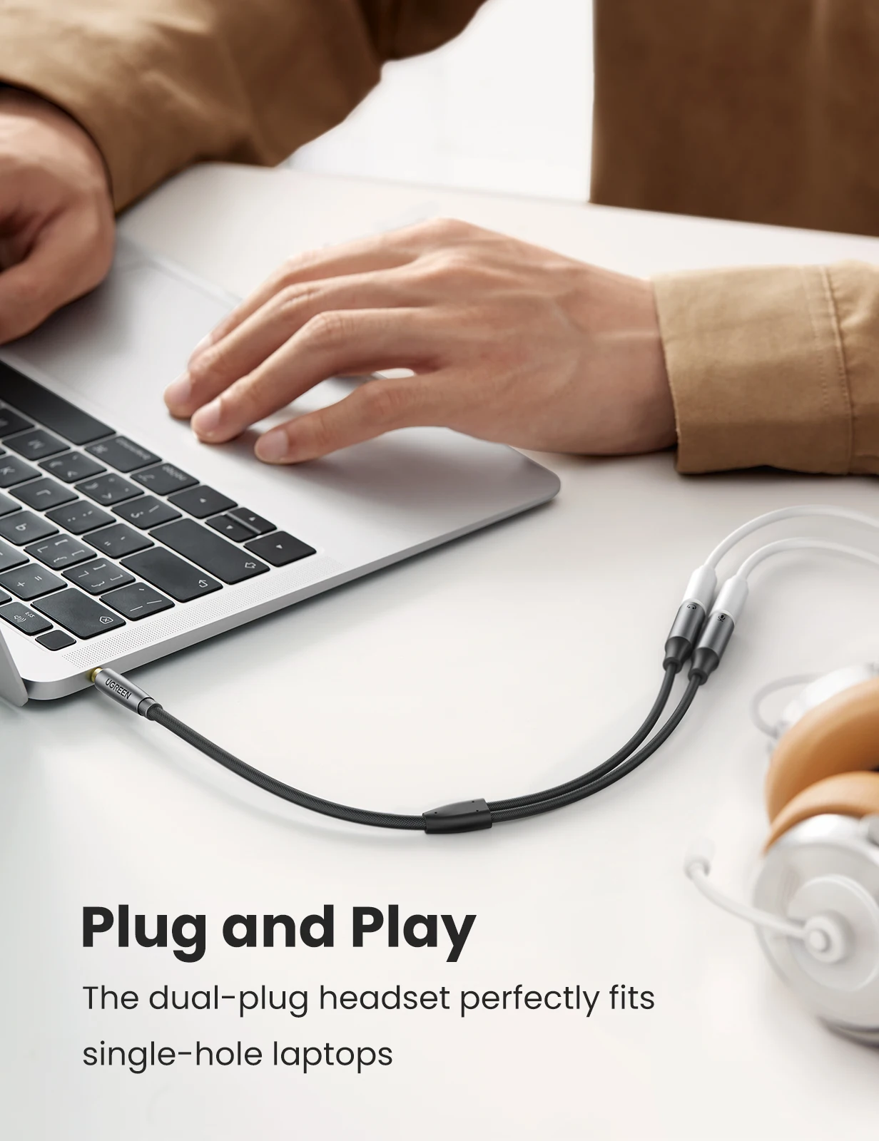 UGREEN Bộ Chia Tiếng 3.5Mm Cáp Chia Cho Máy Tính Jack 3.5Mm 1 Nam Đến 2 Cái Mic Y bộ Chia AUX Cáp Tai Nghe