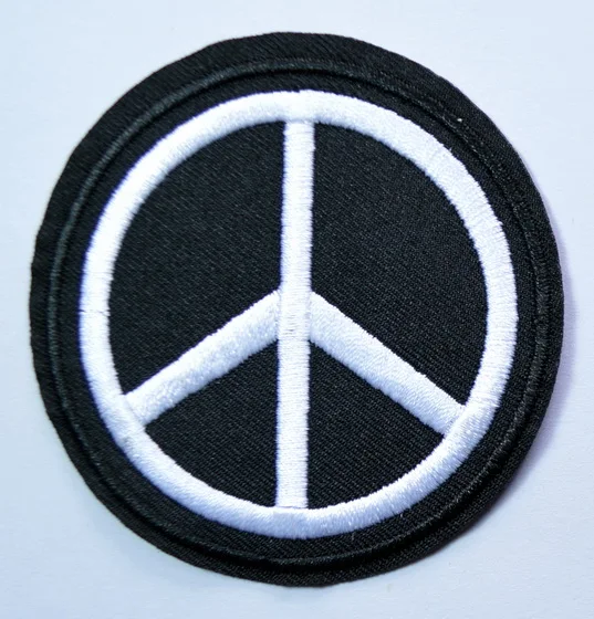 

(5 pcs) White & BLACK PEACE SIGN SYMBOL hippie retro boho flower power love applique Iron on patch ( about 6.8 * 7 cm)