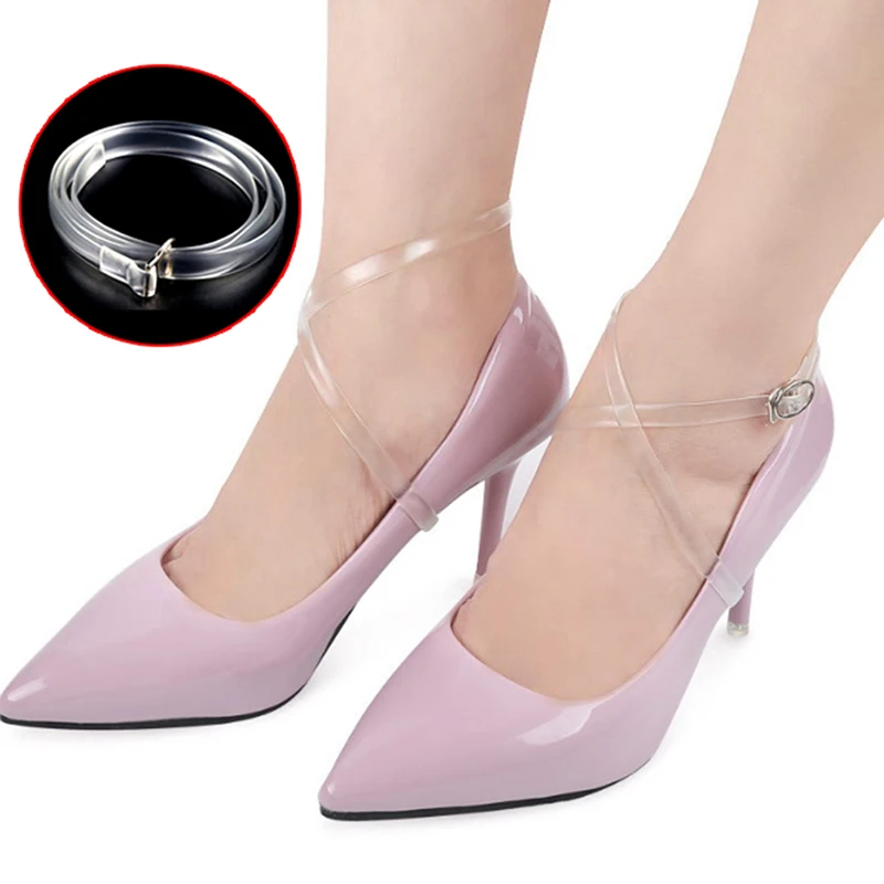 1Pair Solid Transparent Elastic Anti-Falling Beam Shoe Strings Ankle Straps Invisible Silicone Shoelaces For Women's High Heels