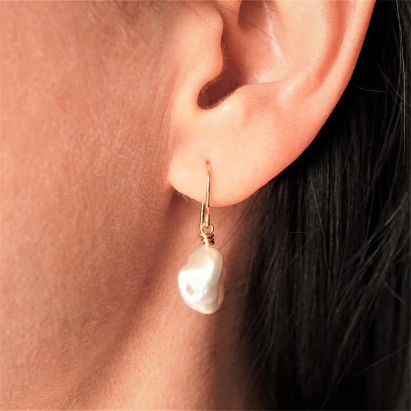 Natural Baroque Pearl Earrings 14K Gold Filled Drop Earrings Handmade Fine Jewelry Boho Oorbellen Brinco Vintage Women Earrings