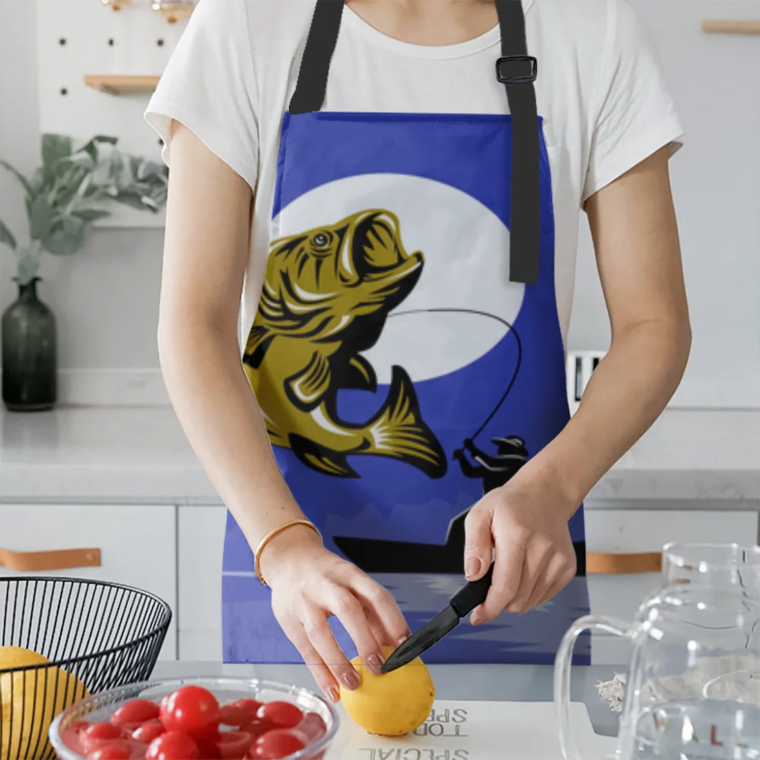 Largemouth Bass Fisherman Fishing Rod Apron Kitchen Baking Accessories Kitchen Bib For Cooking Aprons For Woman Apron Kit