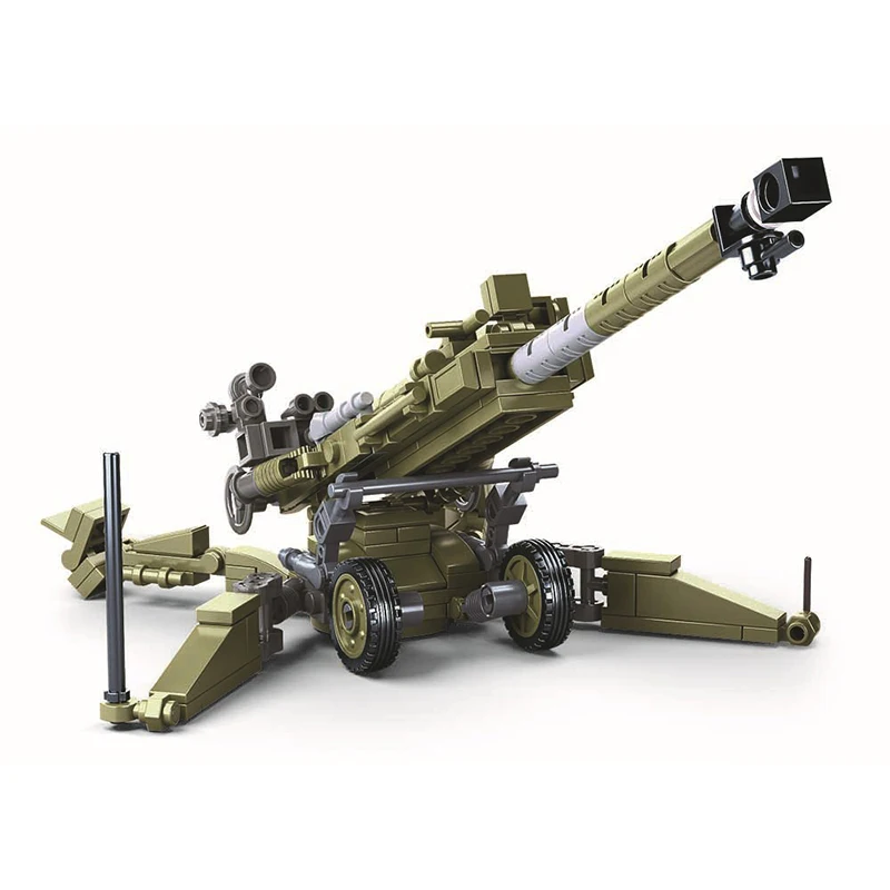 SLUBAN New World War II 2 Military UK M777 Gun Light Artillery Weapon Building Blocks Army Classic Accessories Model Kids Toys