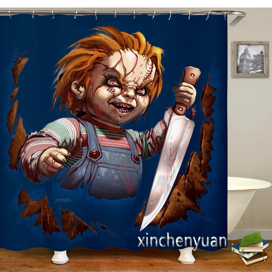 Horror Chucky Shower Curtains Waterproof Bathroom Curtain 3d Printed Fabric with Hooks Decoration Shower Curtain M10