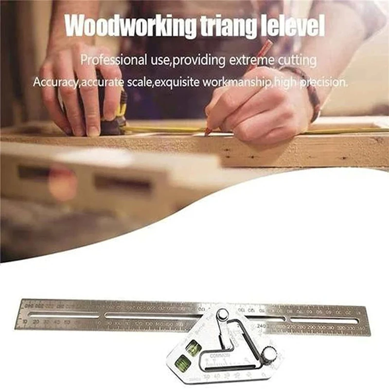 Revolutionary Carpentry Ruler Angle Ruler Multifunctional Woodworking Triangle Level T Ruler with 2 Bubbles Measuring Tool