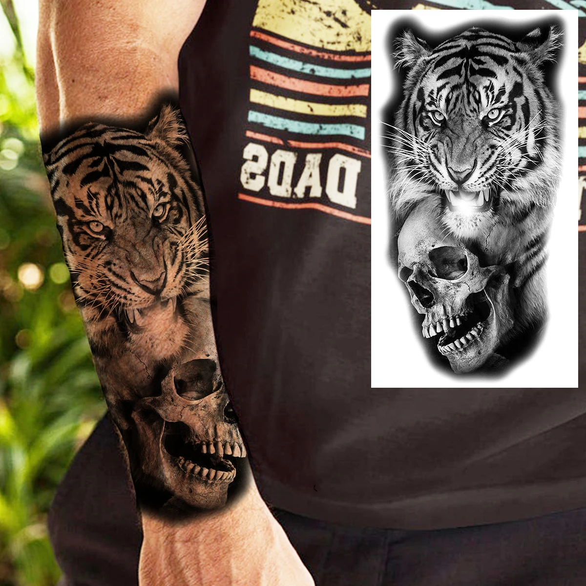 Tirbal Black Maori Totem Temporary Tattoos For Men Women Realistic Wolf Tiger Skull Lion Fake Tattoo Sticker God Tiki Tatoos