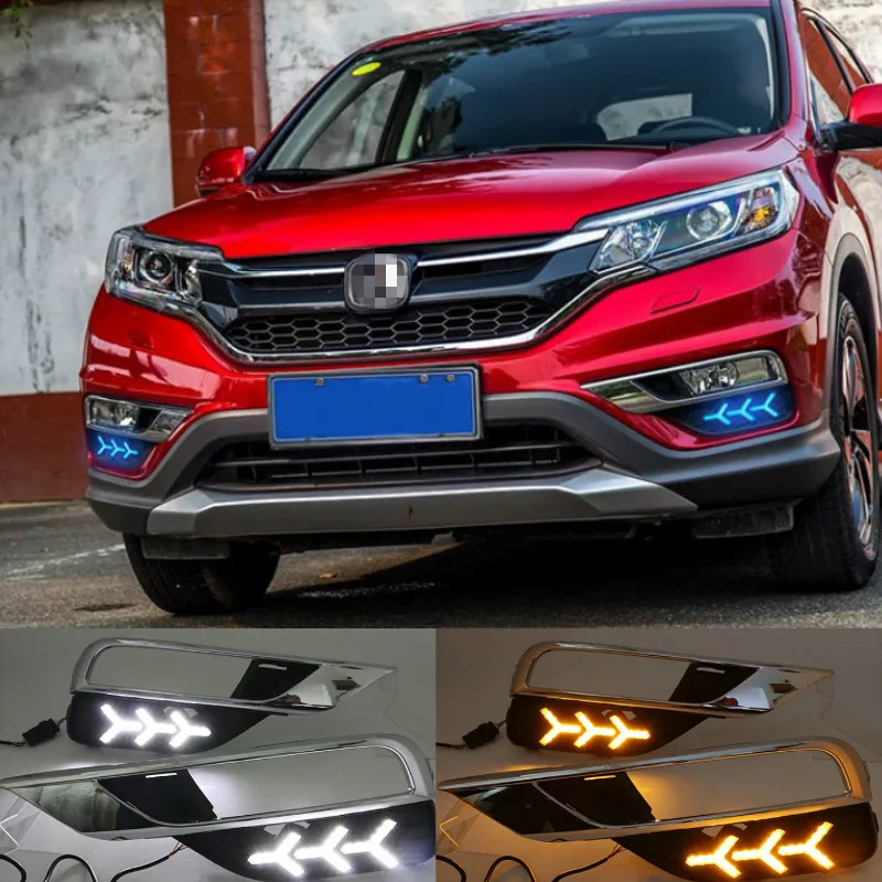 

Для Honda CRV CR-V 2015 2016 светодиодный автомобильный DRL Дневной ходовой светильник бампер передняя противотуманная фара сигнал поворота желтый