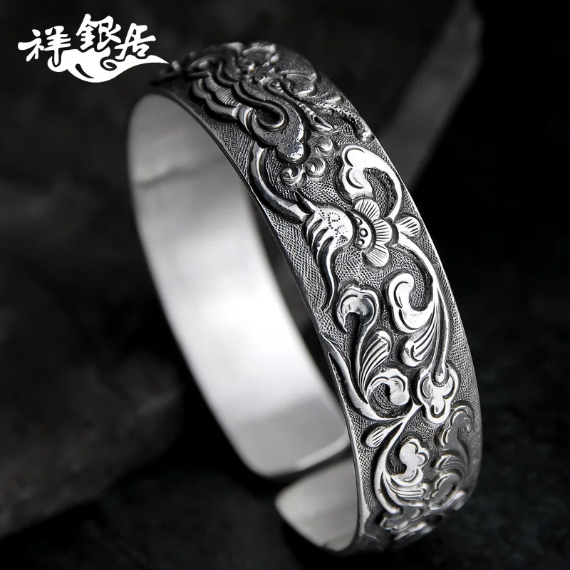 ★manual domineering width national wind restoring ancient ways leading men strong personality sterling silver bracelet