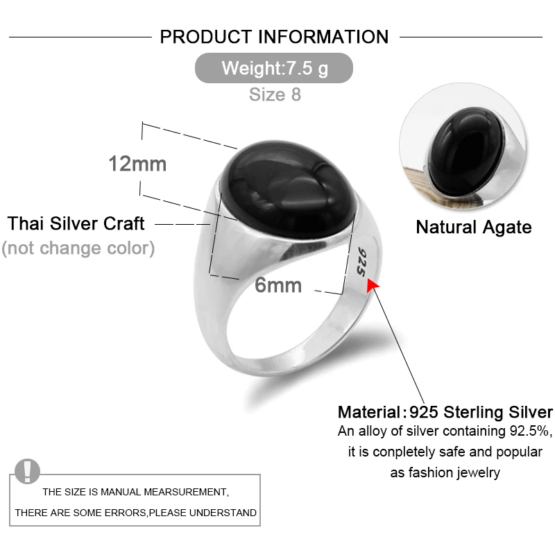 Türkiye مجوهرات رجالية 925 فضة خاتم العقيق الطبيعي حجر خمر هدية الموضة الفاخرة