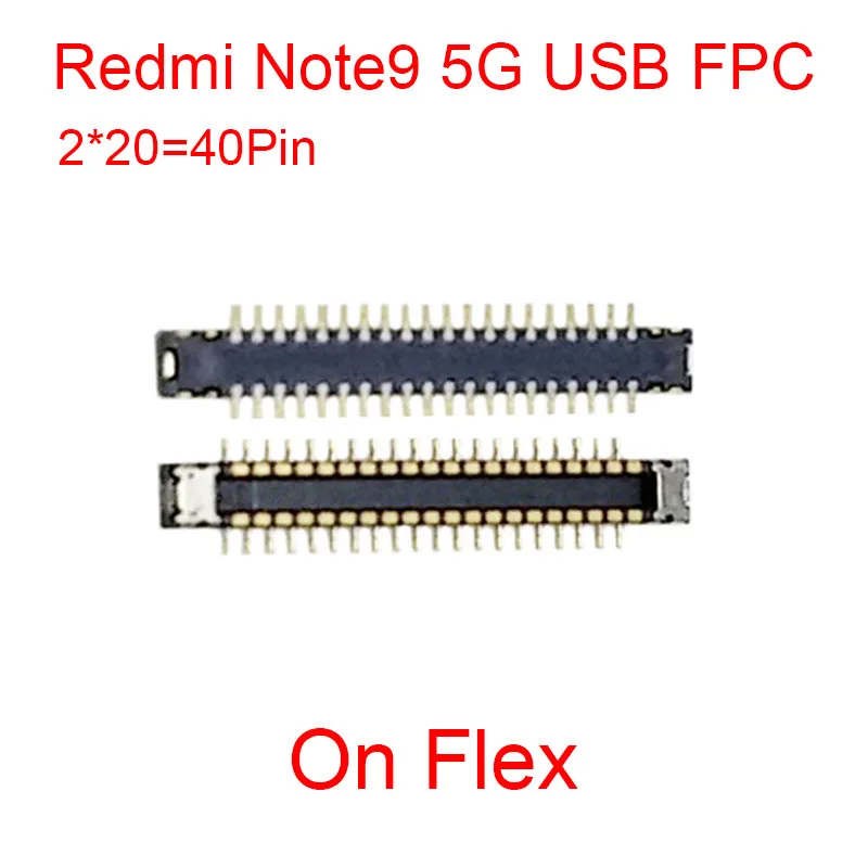 2pcs 40 60 Pin USB Charger Charging Port For Xiaomi Redmi Note9 4G Note 9 5G LCD Display Screen FPC Connector On Motherboard