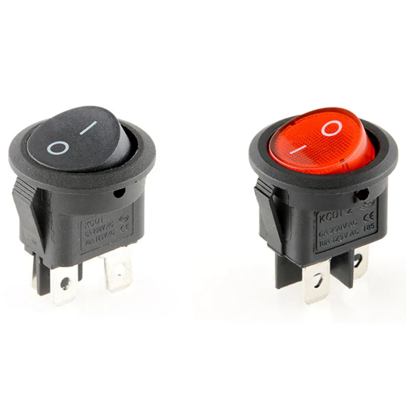 Round Rocker Switch 6A 2/3Gear ON OFF ON Push Button Switch 12V 20A Electric Car Power Switch With Light Red Blue Green Yellow