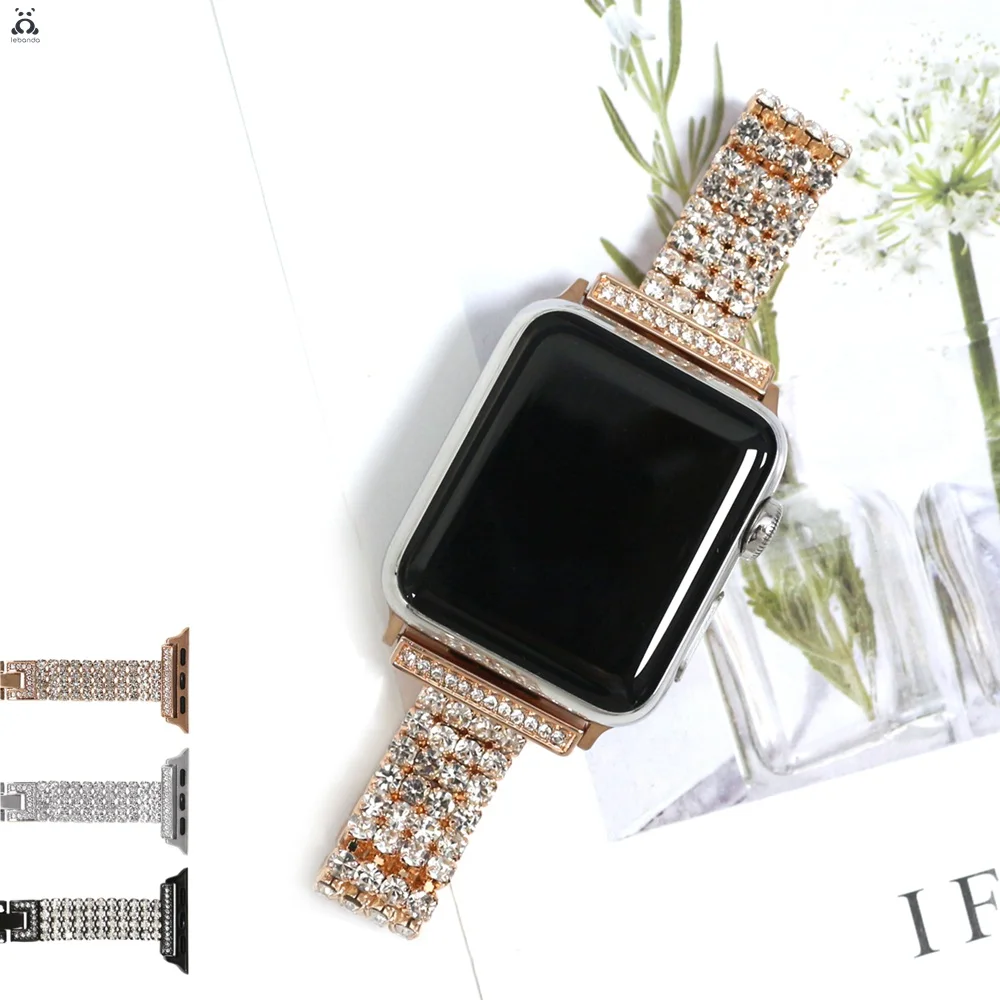 Lebanda zinc alloy band for Apple Watch series 7 6 SE5 4 3 shiny electroplating zircon diamond bracelet strap for iWatch 41 45mm