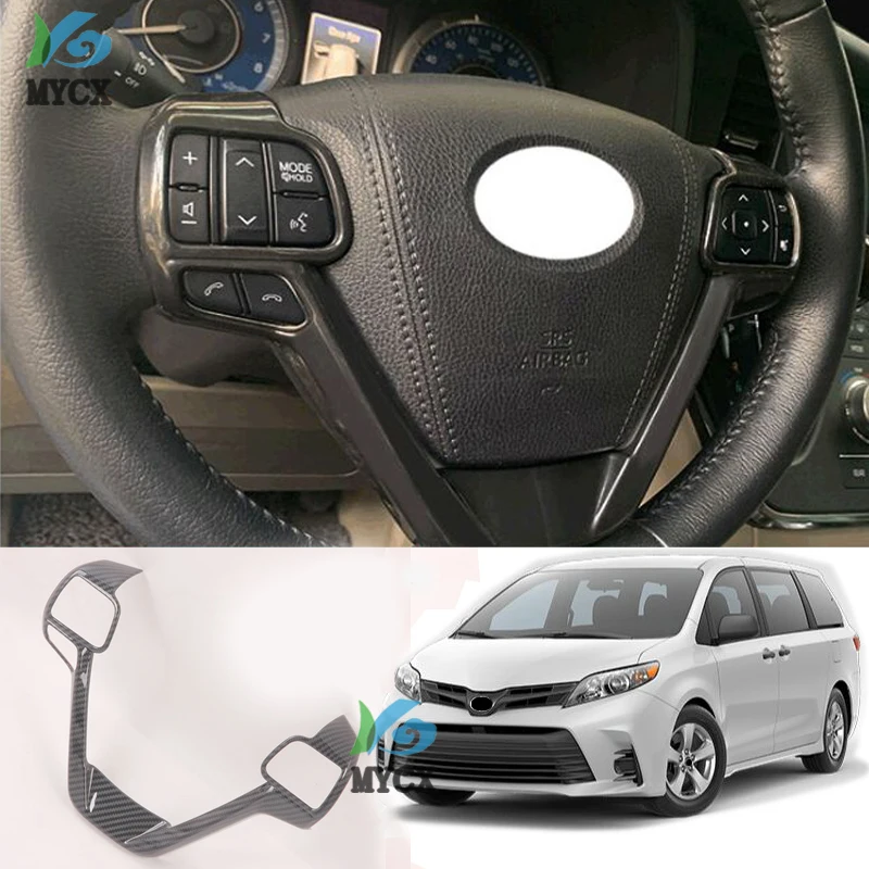 For Toyota Sienna 2016 2017 2018 2019 2020 ABS Carbon Fiber Pattern Car Steering Wheel Covers Trim Sticker Accessories