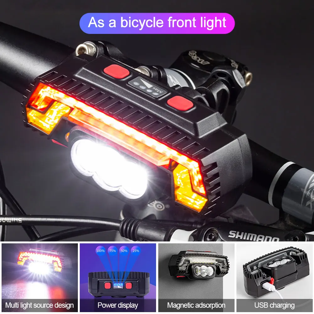 

L2 LED Multifunction Sensor Induction Headlamp Bicycle Headlight Tail Light USB Charging Waterproof Fishing Light Work light