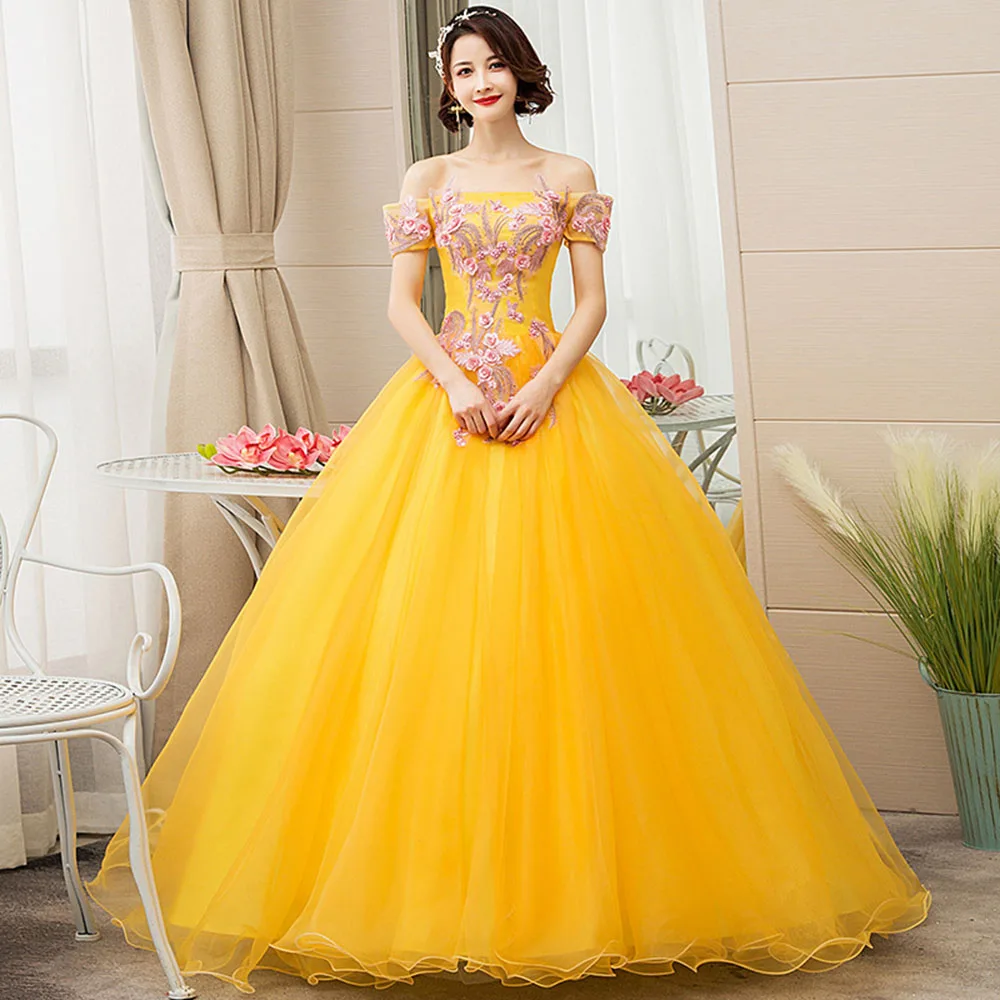 Vestido de baile amarelo justo vestido quinceanera