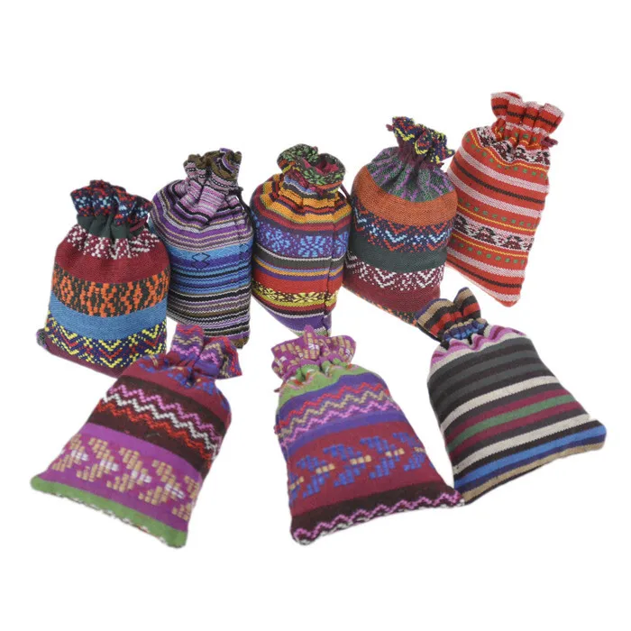 10 قطعة/الوحدة 10x14 سنتيمتر الصينية العرقية نمط اللون القطن هدية حقيبة لون عشوائي القبلية الرباط أكياس المجوهرات الحقائب حزمة التخزين #2