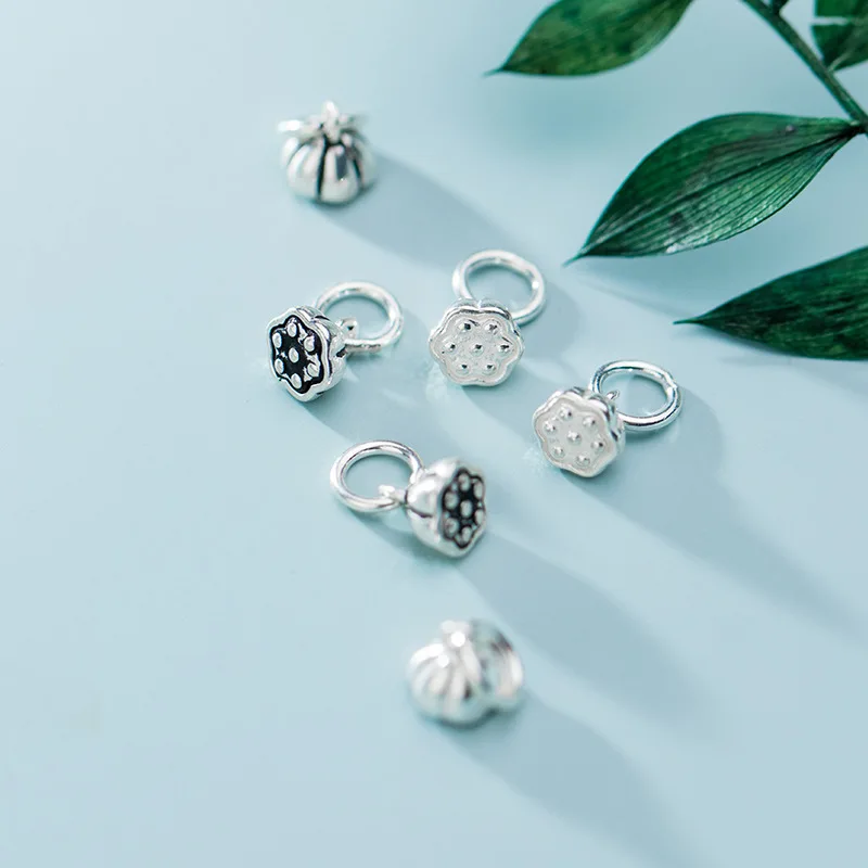 925 Sterling Silver Stereo Lotus Seed Dangle Charms 6.5mm Handmade Fashion Jewelry Silver Pendants DIY Fancy Bracelets Necklace