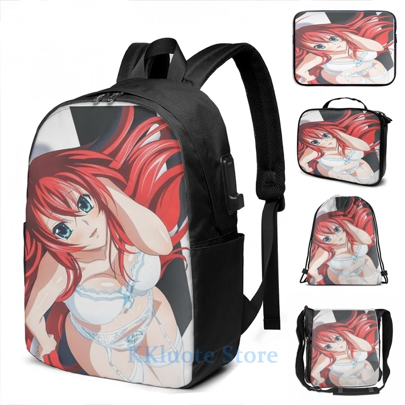 Funny Graphic print Highschool DxD  Rias Gremory USB Charge Backpack men School bags Women bag Travel laptop bag