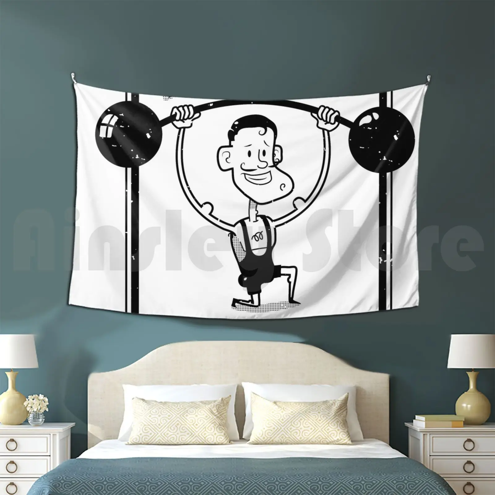 Vintage Athlete Customized Tapestry Vintage Gym Athlete Cartoon Strong Bodybuilding Character