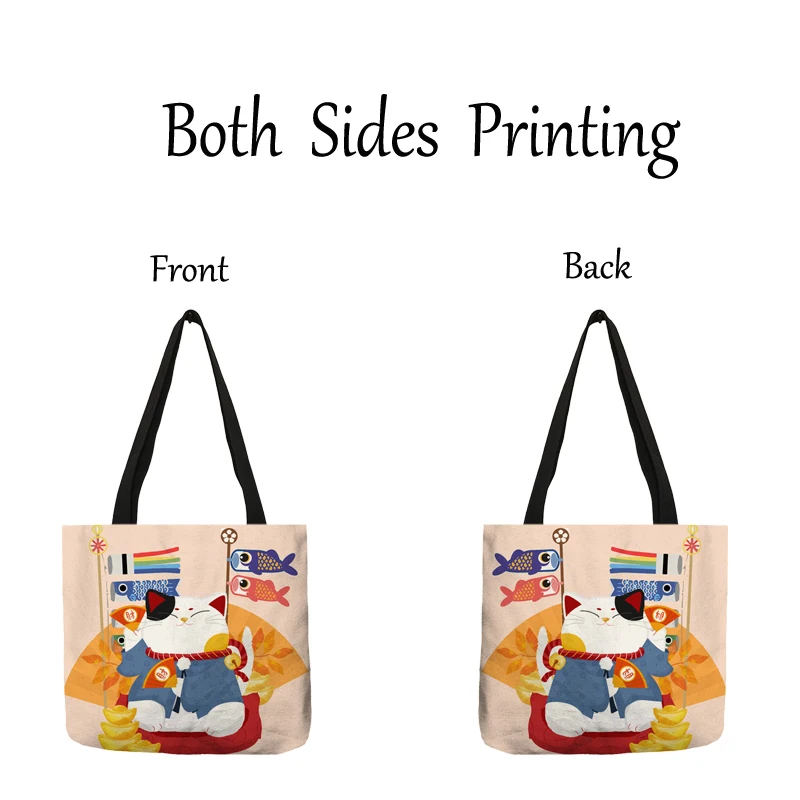 Japanese Style Lucky Fortune Cat Design Handbags for Women 2021 Shopping Bag for Boutique Groceries Daily Shoulder Beach Bags