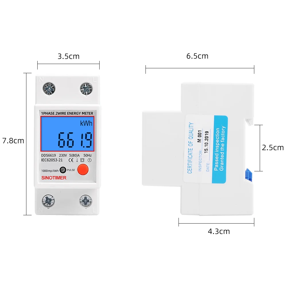 Medidor de Energia Digital com Função de Reset, Luz de Fundo, 230V, 5(80)A, Trilho Din, Elétrico, Voltímetro, Amperímetro, KWH