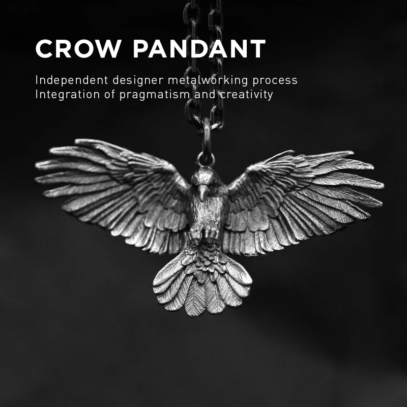 Personality Stainless Steel Eagle Pendant Necklace Vintage Silver Color Crow Pendant Long Chain for Men Women Hip Hop Jewelry