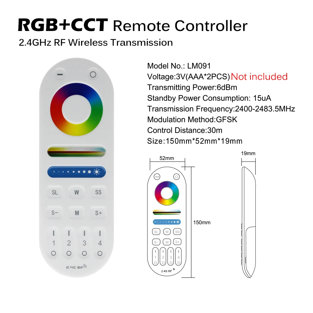 Smart LED Controller WiFi BT 5 IN 1 2.4GHz RF RGB+CCT Remote Controller For Full Color / RGBW / RGB / Dual White LED Strip