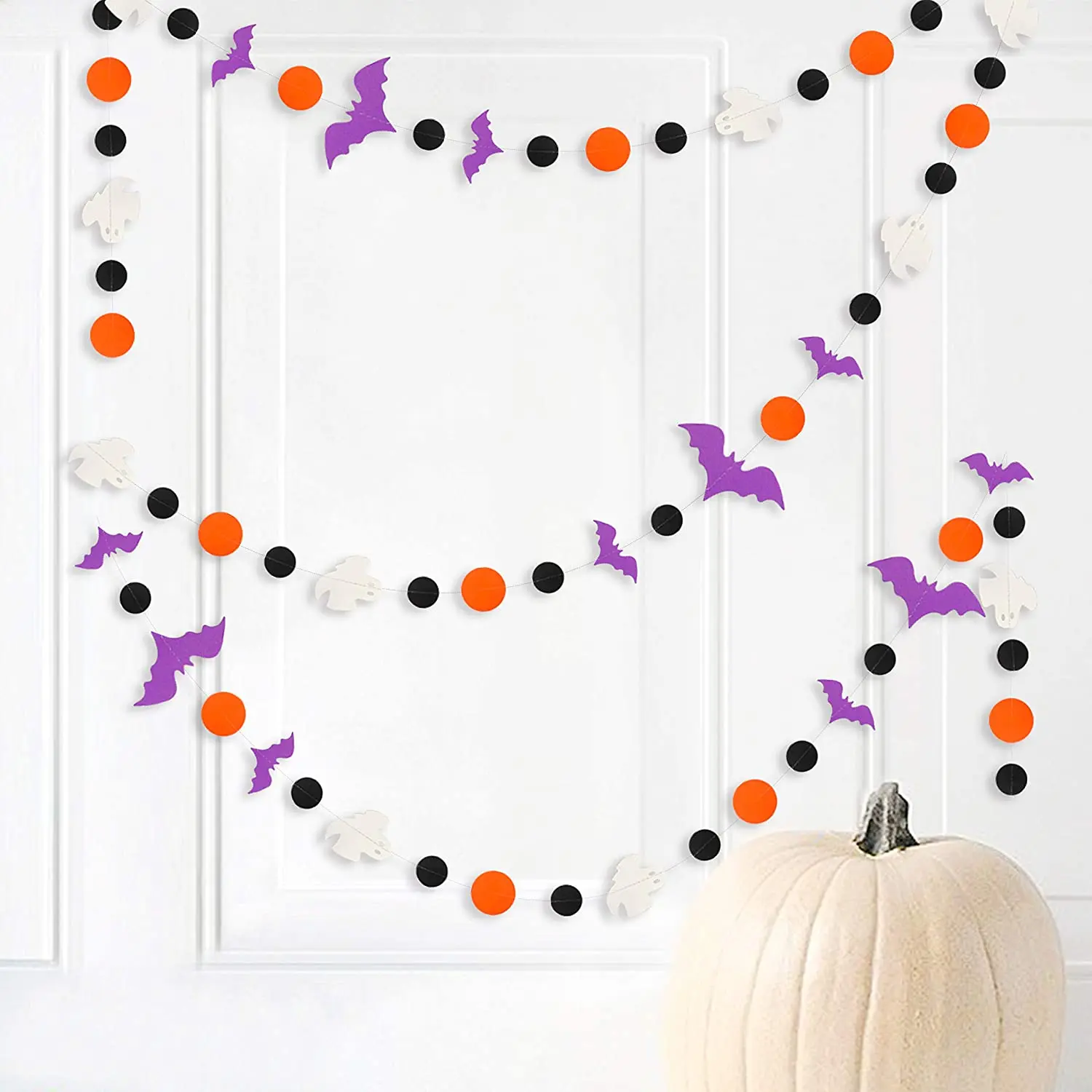 Halloween Party Decorations Paper Spider Bat Garland Streamers Purple Bat White Ghost Black Orange Circle Hanging Banner Bunting