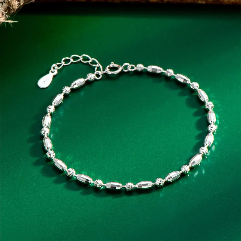 SA SILVERAGE Simple Flash Cut Olive Pearl Jewelry Wholesale Luxury Jewelry S925 Sterling Silver Sparkling Bracelet Series Korean