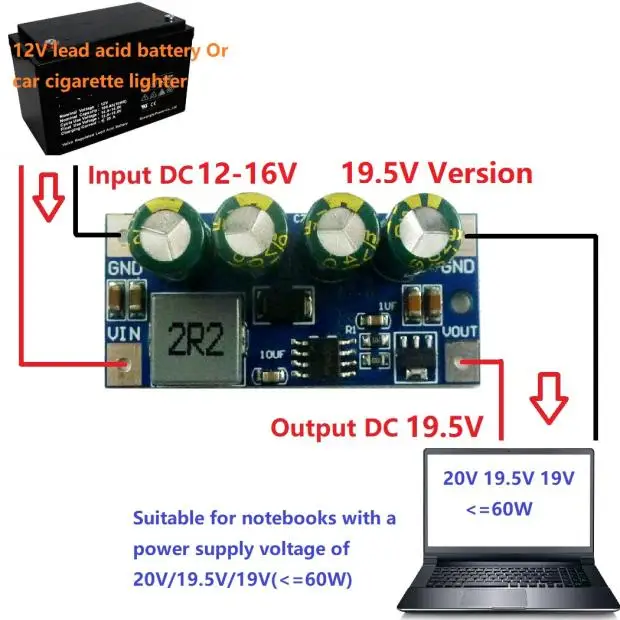 Módulo convertidor de impulso de DC-DC de 60W, regulador de voltaje de 3,7 V-18V a 5V, 6V, 9V, 12V, 15V, 19,5 V, batería de litio y plomo ácido para coche