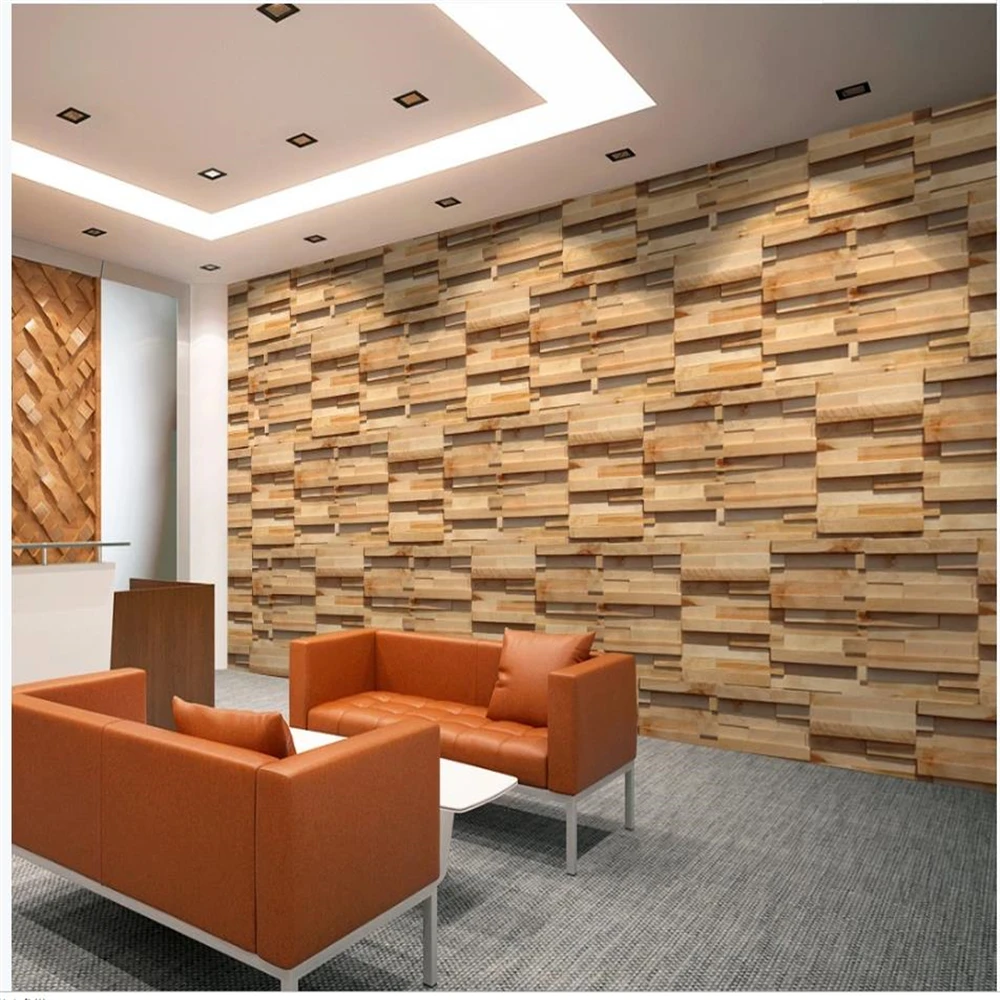 

Modern modern wallpaper for living room three-dimensional creative 3D wooden wood grain background wall