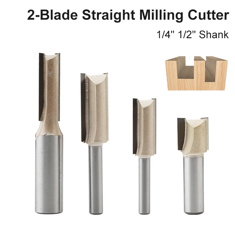 

2pc 1/4" 1/2" Shank 2-Blade Straight Milling Cutter T-Slot Straight Milling Cutter Woodworking Engraving And Trimming End Mill