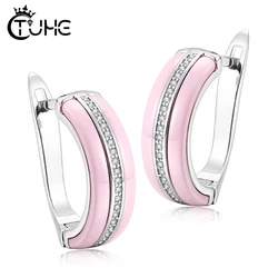 Fashion Ceramic Wedding Earring U Shape Clip Up Cubic Zirconia For Women Ear Jewlery Black White Pink Health Ceramic Zirconia