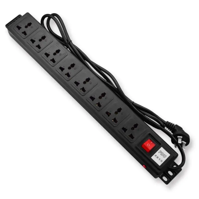 2024 New 1U PDU 8 Outlet Metal Power Strip Surge Protector 250V 10A 2500W for 19 inch