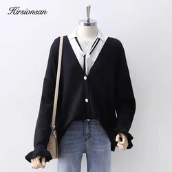 Hirsionsan Women 2023 Early Autumn New Sweater Sweet Knitted Cardigan Korean V Neck Sweater for Girls Fashion Ladies Clothes