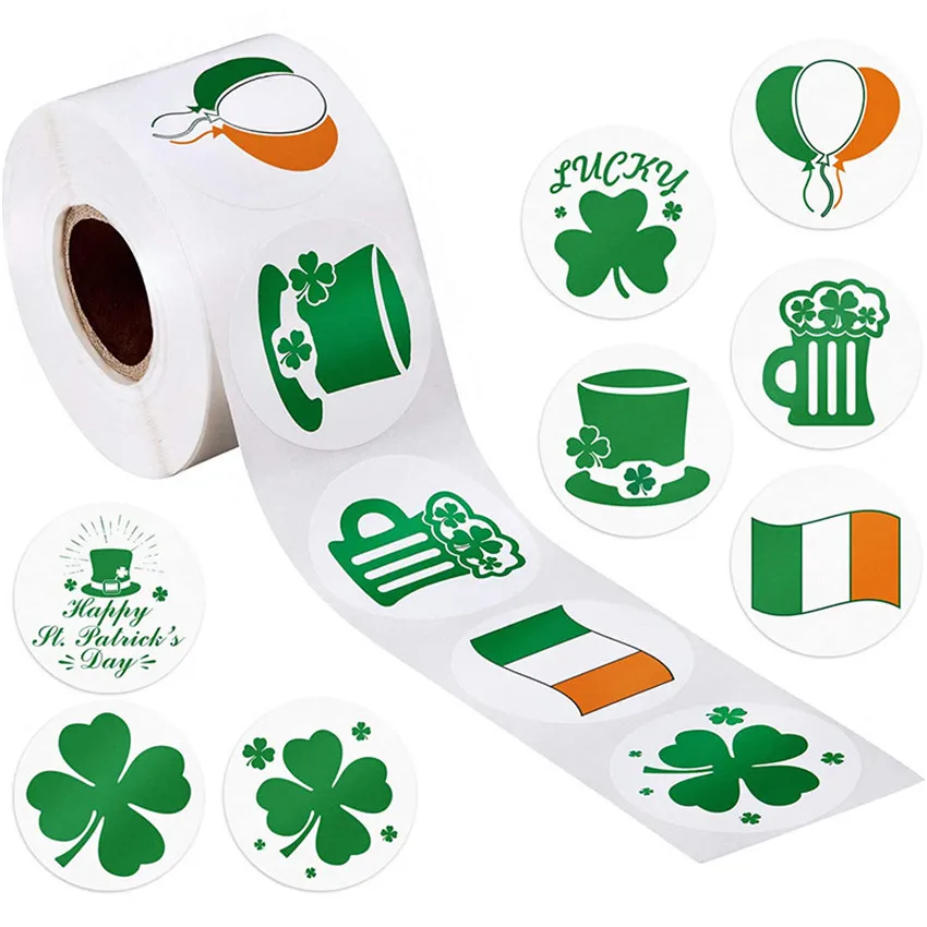 100-500Pcs Happy Saint Patrick's Day Paper Stickers Label Clover Garland Bolloon Sticker For Irish St. Patrick's Day Party Decor