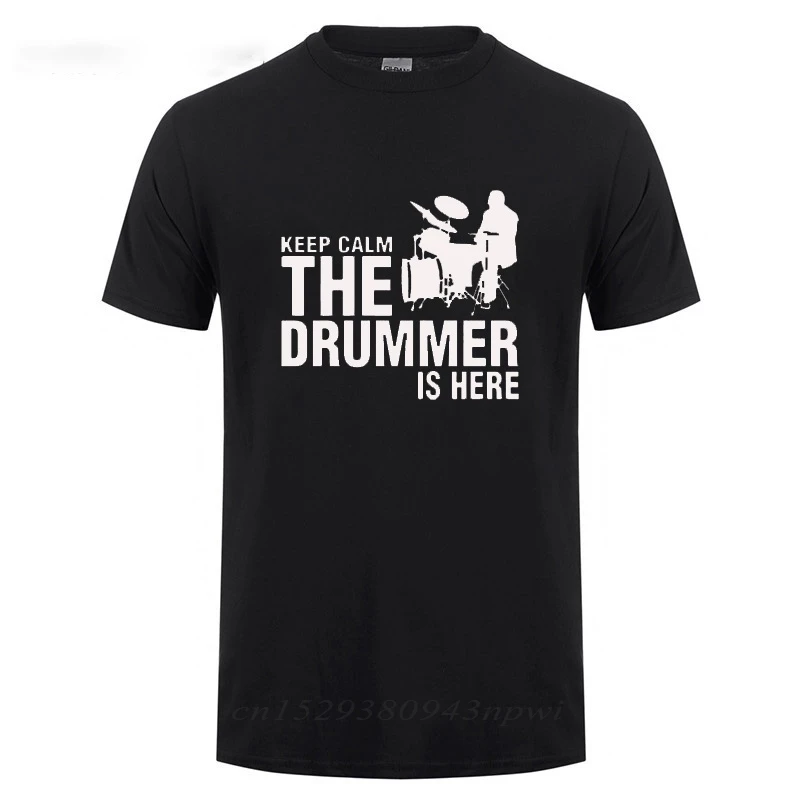 Men\'s Tops Tee Keep Calm The Drummer Is Here Printing T Shirt For A Drummer And Drums Cotton Short Sleeves O Neck T-Shirt Tshirt