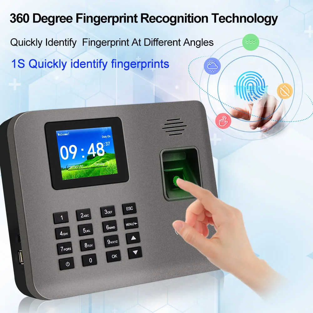 Realand 2.4inch Biometric Fingerprint Time Attendance Machine RFID Card TCP/IP/USB Employee Check-in/Check-out Device Software